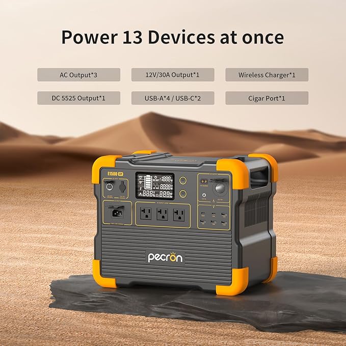 pecron Portable Power Station, E1500LFP Solar Generator 1536Wh, 2200W LiFePO4 Battery Backup, Fast