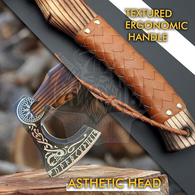 SHINY CRAFTS®- Custom Viking Hatchet – Rustic Gift for Men Handmade Axe for Camping, Groomsmen