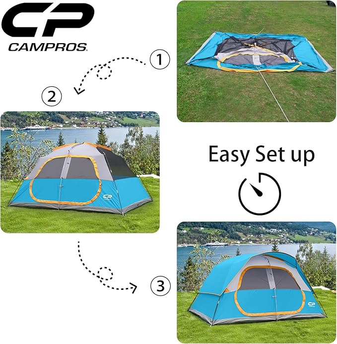 CAMPROS CP Tent 8 Person Camping Tents, Waterproof Windproof Family Tent with Top Rainfly, Large