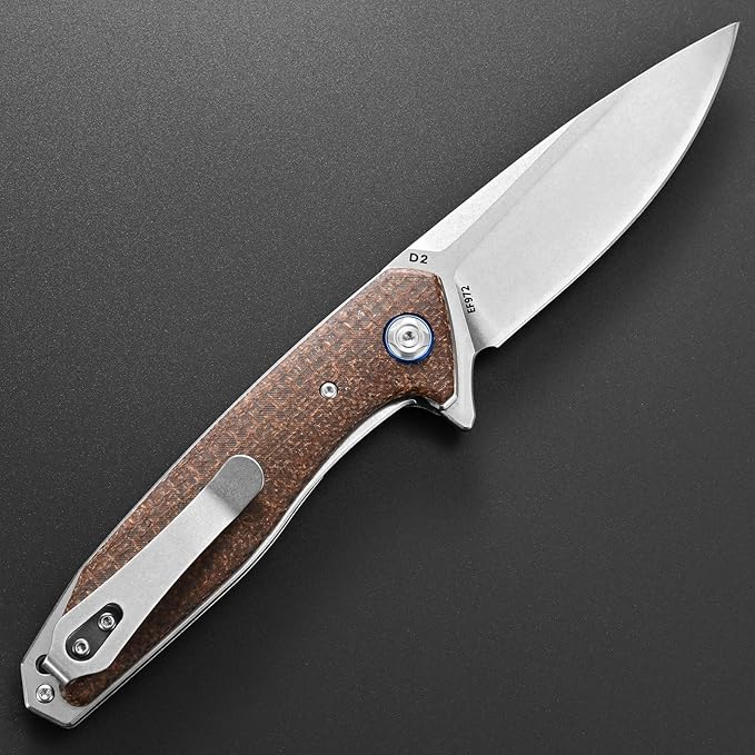 Eafengrow EF972 Folding Knife, D2 Steel Blade Micarta Handle Pocket Knife Folder for Outdoor