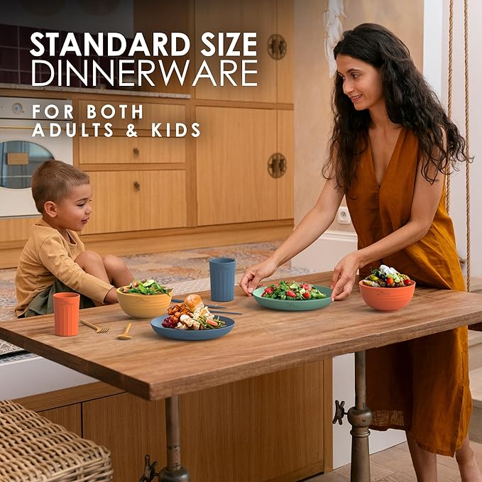 Wheat Straw Dinnerware Sets For 4 - Camping Plates Cups And Bowls Set - Dishwasher Microwave Safe