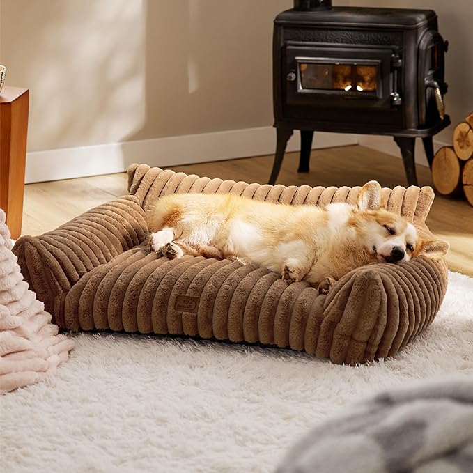 Bedsure Cute Dog Couch for Pets - Fluffy Dog Sofa with Premium Soft Corduroy Fleece, Pet Couch Bed