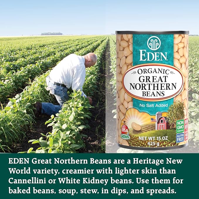 Eden Organic Great Northern Beans (White Beans), 15 oz Can (12-Pack Case), No Salt Added, Non-GMO