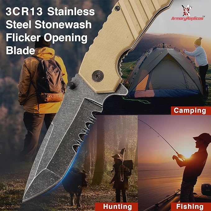 Armory Replicas??Spring Assisted Tanto Folding Knife ??3CR13 Steel Blade with Serration, G10
