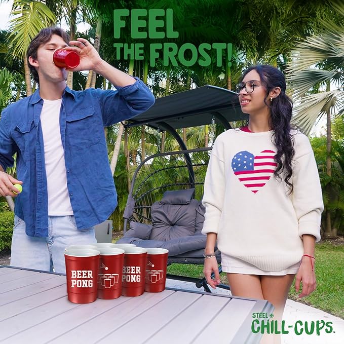 16 oz. Party Cup 'Beer Pong' Drinking Game Design for Cold Drinks, Sturdy, Durable, Disposable