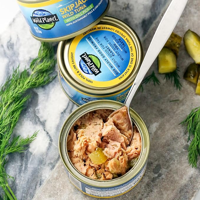 Wild Planet Wild Skipjack Tuna with Dill Pickle Tinned Fish, Canned Tuna, Sustainably Wild-Caught