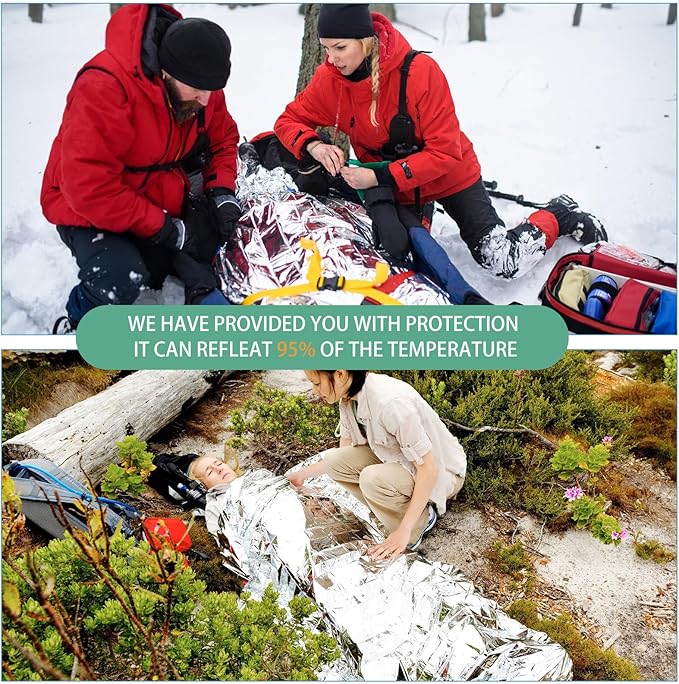 Macarrie 120 Pack Emergency Foil Thermal Blankets Silver Foil Survival Blanket Space Blanket