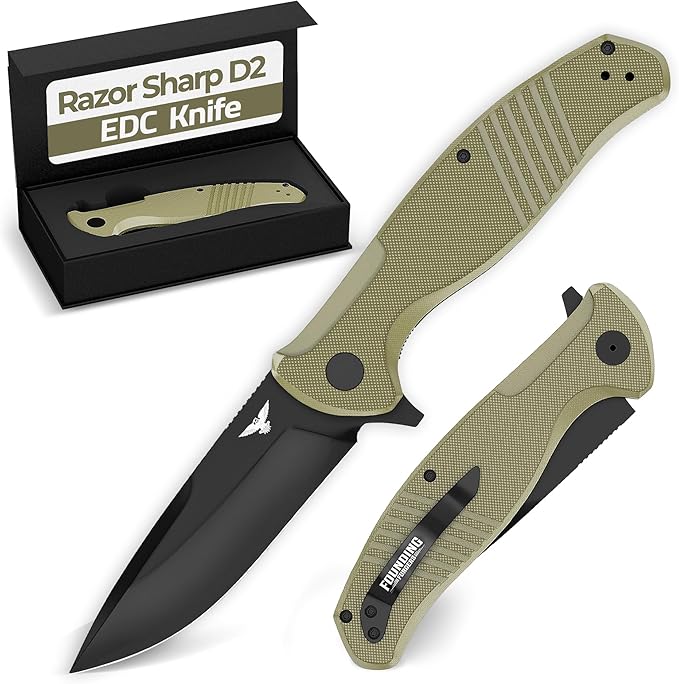 D2 Pocket Knife For Men | Tactical EDC Knife With Case 3.75" D2 Knife Steel Flipper Mens Work
