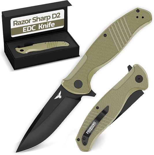 D2 Pocket Knife For Men | Tactical EDC Knife With Case 3.75" D2 Knife Steel Flipper Mens Work
