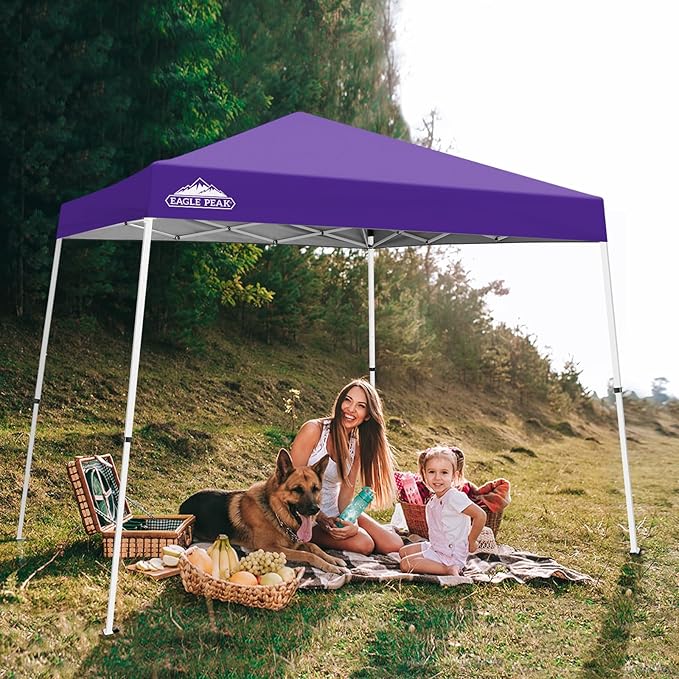 EAGLE PEAK 10x10 Slant Leg Pop-up Canopy Tent Easy One Person Setup Instant Outdoor Beach Canopy