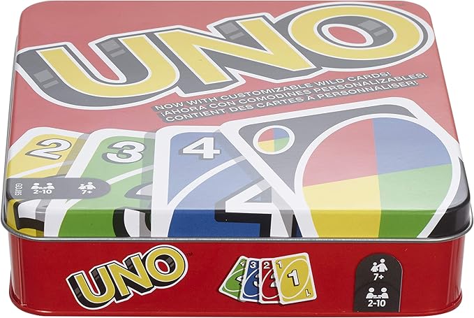 Mattel Games UNO Card Game in a Collectible Storage Tin for Kids, Adults, Families, Parties &