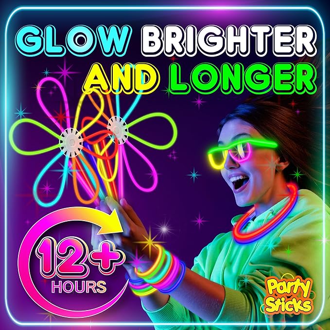 PartySticks Bulk Party Supplies 205 Piece Glow in The Dark 100 Glow Sticks with Eye Glasses