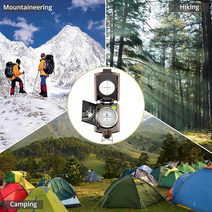 Compass Hiking Survival, IP65 Waterproof Metal Compass with Sighting Clinometer and Carry Bag
