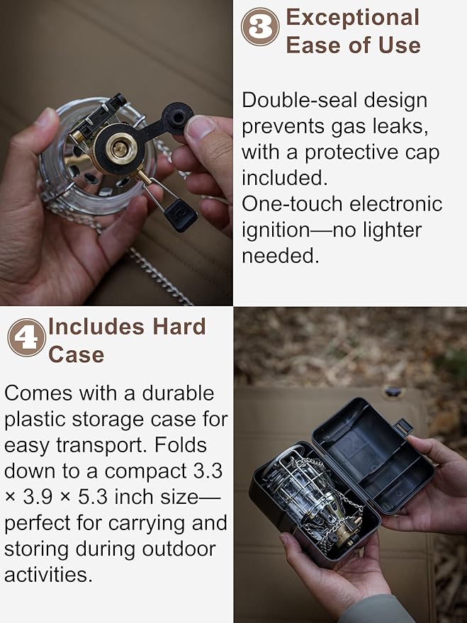 CAMPINGMOON Mini Gas Camping Lantern with Hanging Chain & Hard Case ??80W Equivalent Brightness