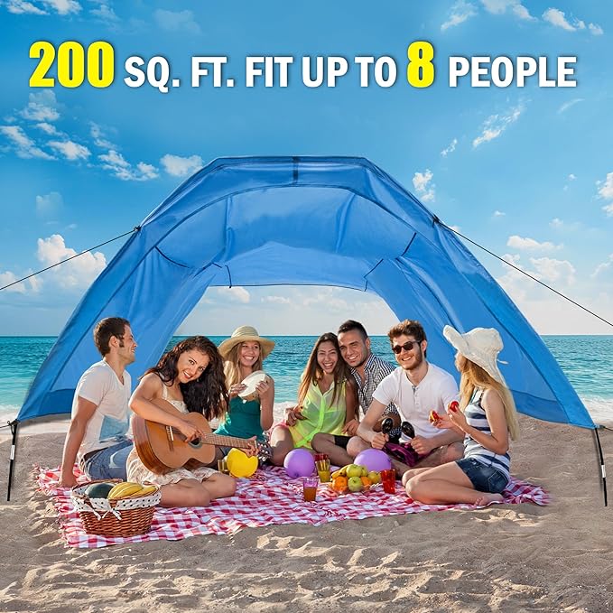 Beach Shade 200 Sq. Ft Beach Canopy for 4-8 People, Portable Sun Shelter with UV Protection