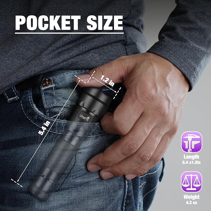 ULTRAFIRE 395nm UV Flashlight Rechargeable - 15W High Power Ultraviolet Blacklight for Pet Urine