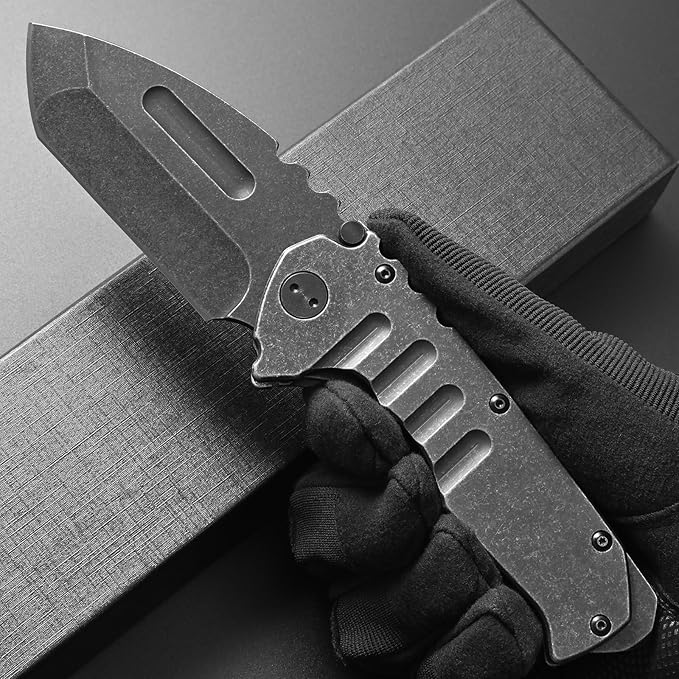 Ccanku C1137 Folding Knife, D2 Steel Blade Steel Handle EDC Tool Knife for Outdoor Camping Hiking