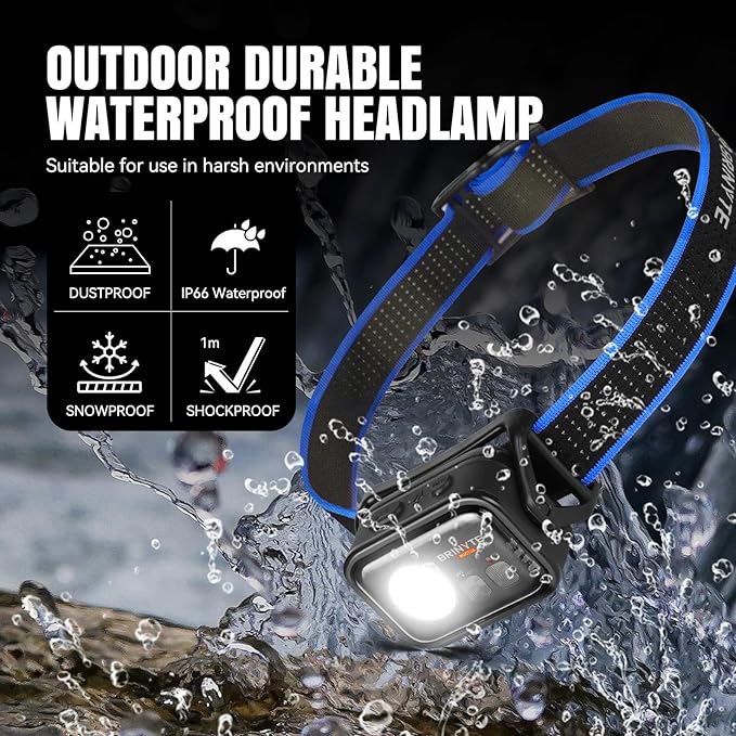 Brinyte HC01 1000 Lumen Rechargeable Headlamp, USB-C/AAA Dual Power, Red Light & 45H Runtime (Low
