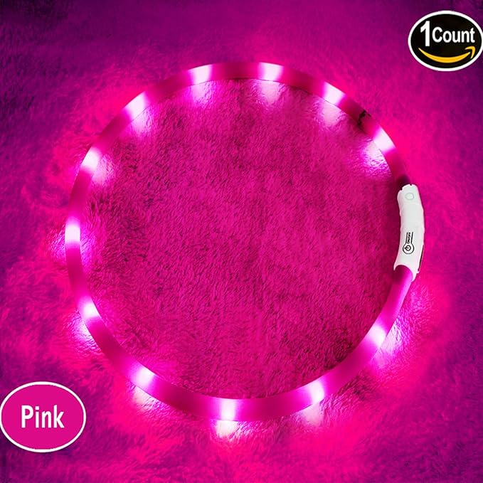 LED Dog Collar,USB Rechargeable Glowing Dog Collars, Light Up Collar Improved Pet Safety