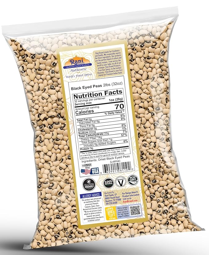 Rani Black Eyed Peas, Dried Cowpeas (Lobhia) 32oz (2lbs) 908g ~ All Natural | Vegan | Kosher |