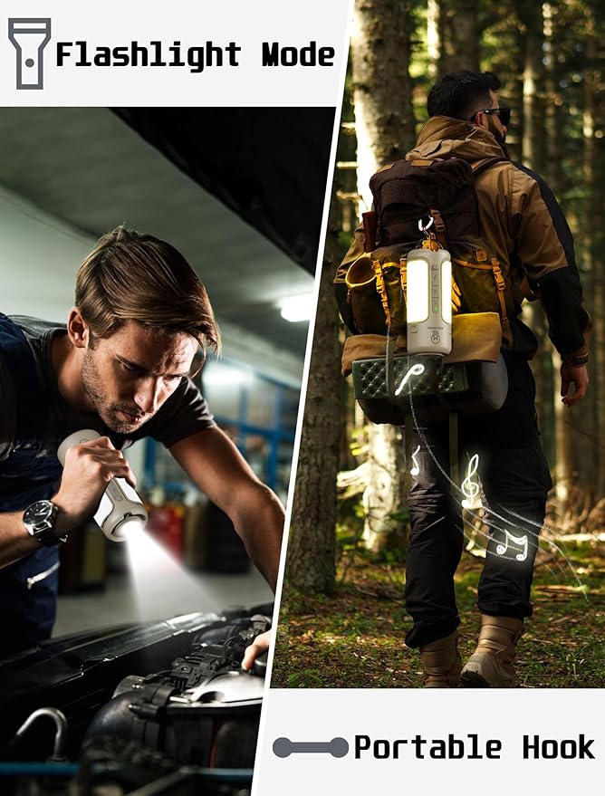 Rechargeable Camping Lantern with Bluetooth Speaker, 10000mAh, Portable LED Flashlight, Folding