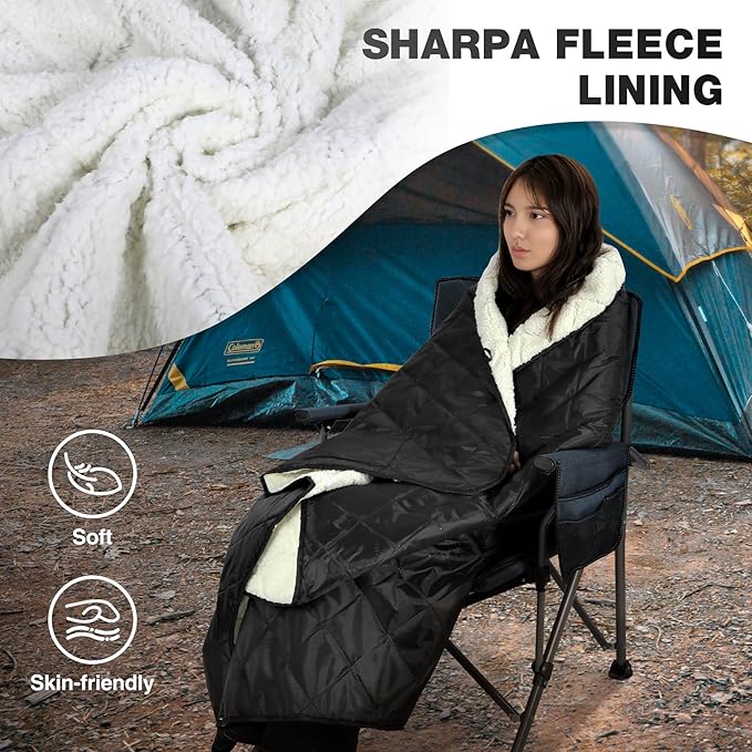 REDCAMP Large Warm Camping Blanket with Sherpa Lining, Cold Weather Warm Outdoor Blanket Waterproof