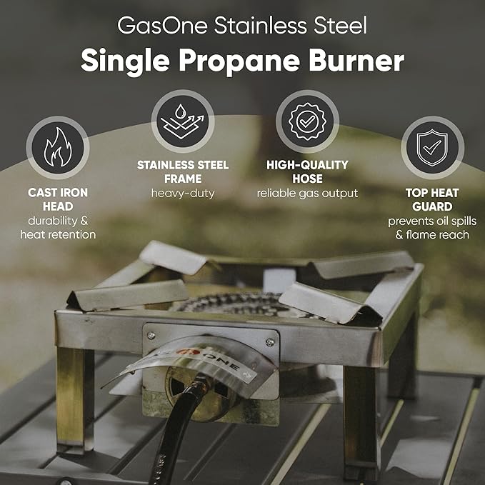 GasOne Stainless Steel Single Propane Burner - Outdoor Cooking with Heat Shield and Guard ??Propane