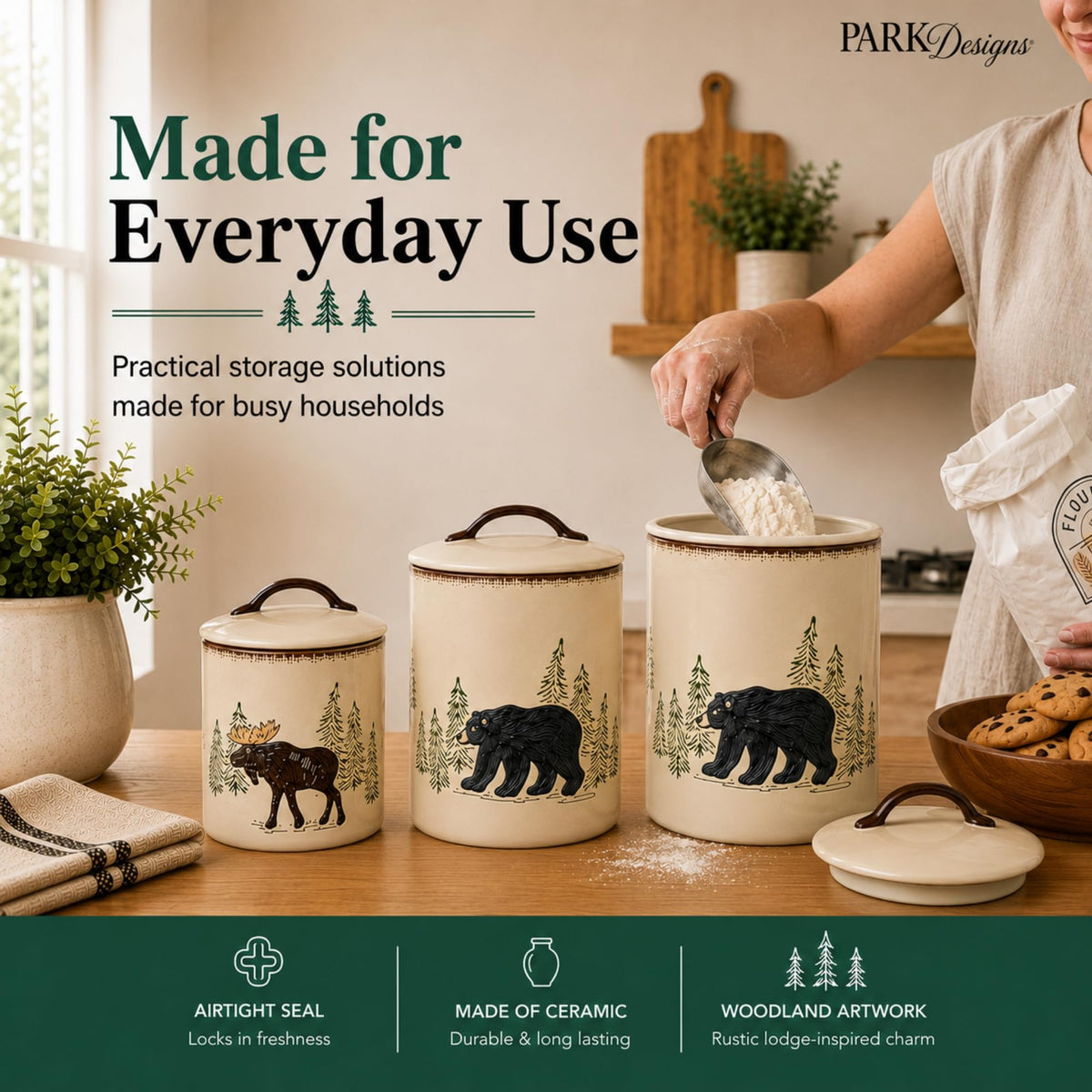 Park Designs Stoneware Rustic Retreat 3 Piece Canister Set | Farmhouse Rustic Countertop Storage |