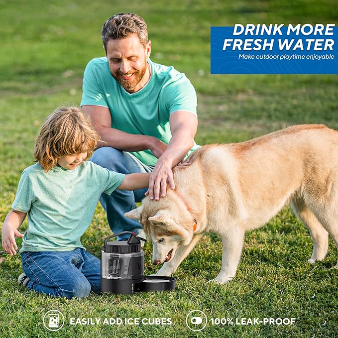 lesotc Portable Dog Water Bottle, 56oz Large Travel Water Bowl Dispenser for Dogs Camping Beach