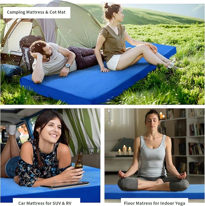 HOMBYS 3 INCH Thick Waterproof Memory Foam Camping Mattress for Outdoor Sleeping, Portable Roll Up