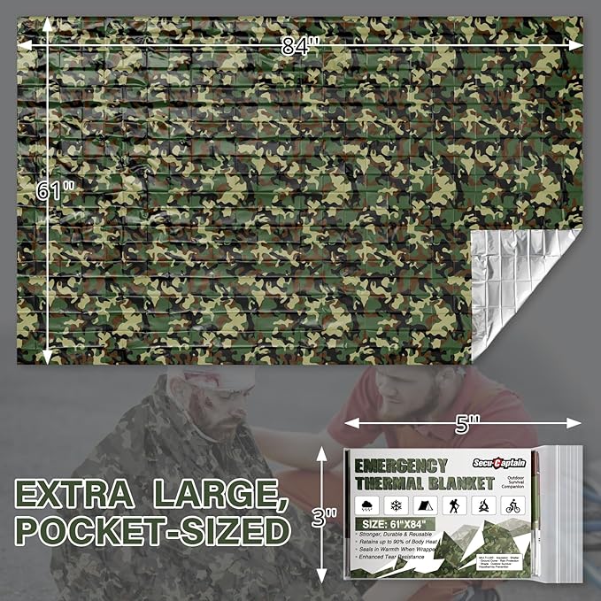 SecuCaptain Survival Emergency Thermal Blankets: Thicken 28um Space Mylar Blanket Kit for Outdoor