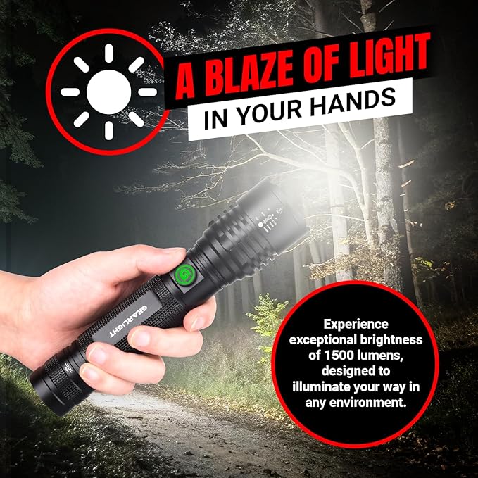 GearLight S2000 LED Rechargeable Flashlight High Lumens - Super Bright, Powerful, Mid-Size Tactical