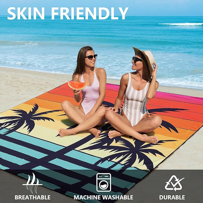 Beach Blanket Waterproof Sandproof Beach Mat 79" X 83"/10'x9'for 2-8 Adults Quick Drying Outdoor