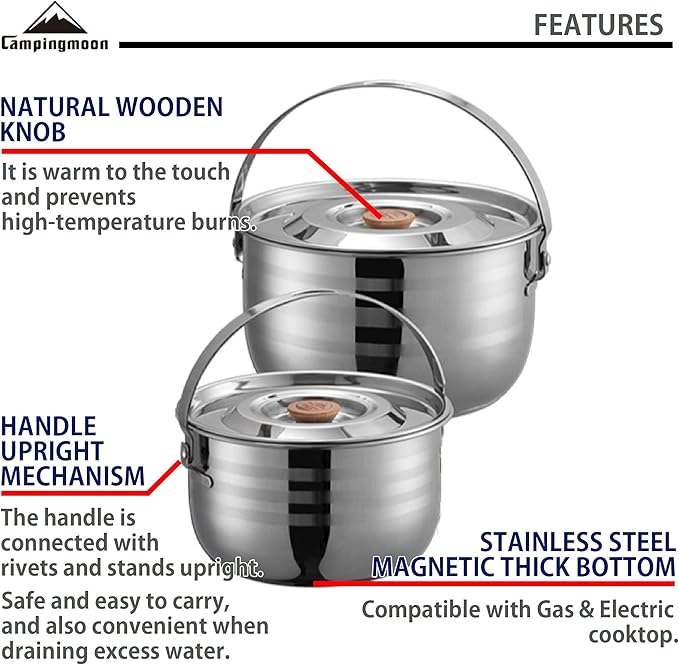 CAMPINGMOON Camping Cookware Set Stainless Steel Outdoor Nesting Cooking Mess Kit Pots Pans Bowls