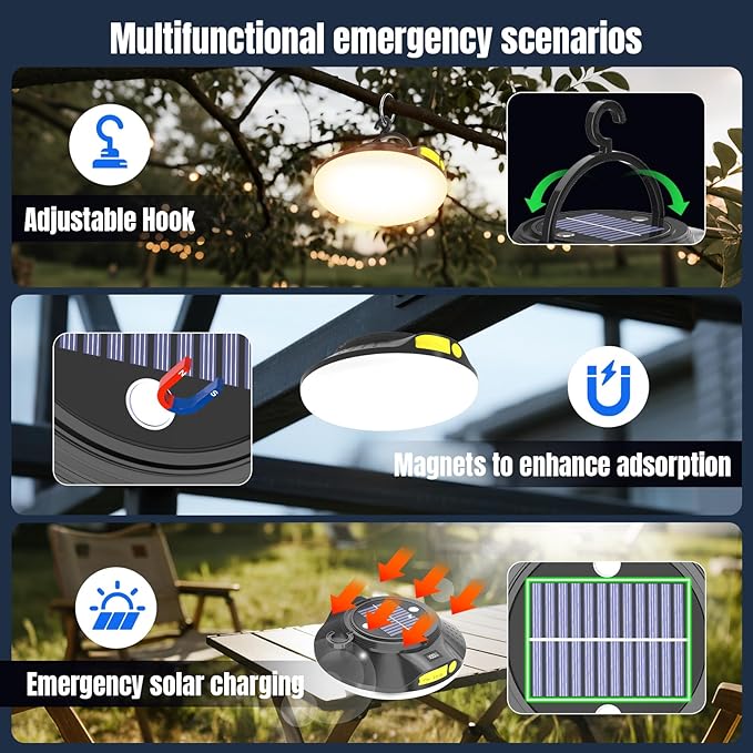 16000mAh 26000LM Solar Portable LED Camping Lantern, Rechargeable Light 150W with Magnet