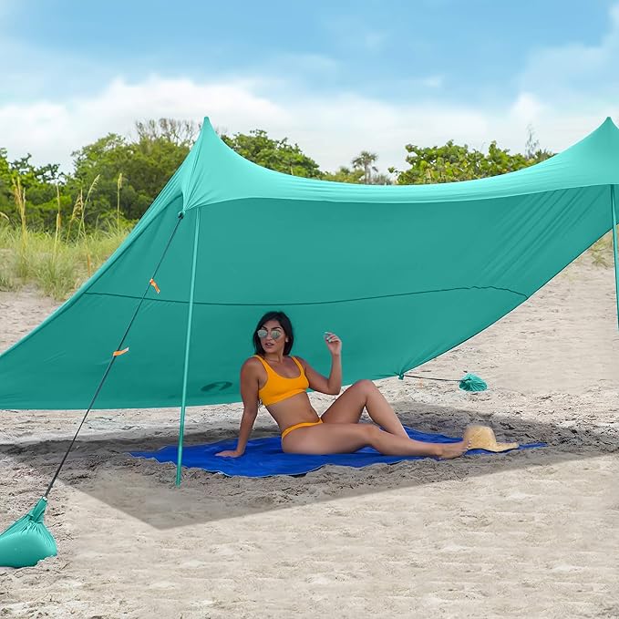 Red Suricata Family Beach Tent & Canopy, UPF50 Sun Shade, 4 Aluminum Poles, Sand Shovel, Medium
