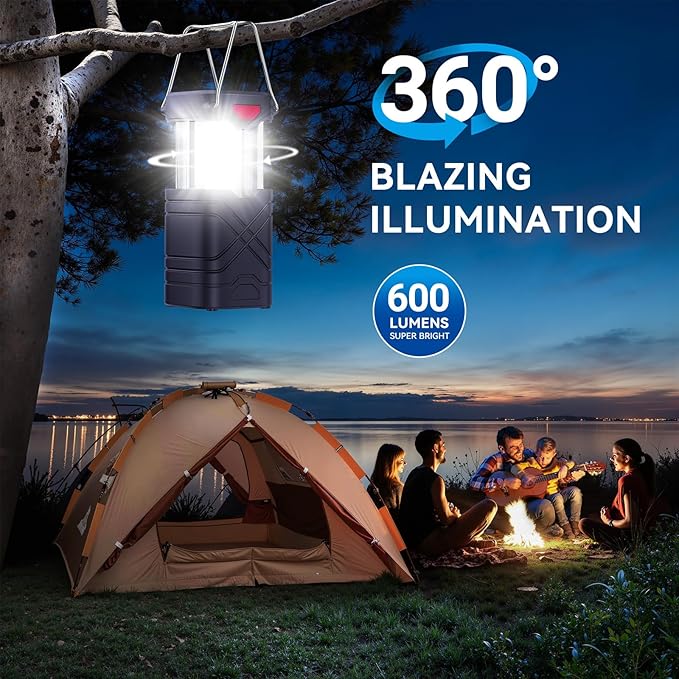 LETMY 4 Pack Camping Lantern, Rechargeable LED Lanterns, Solar Lantern Battery Powered Hurricane