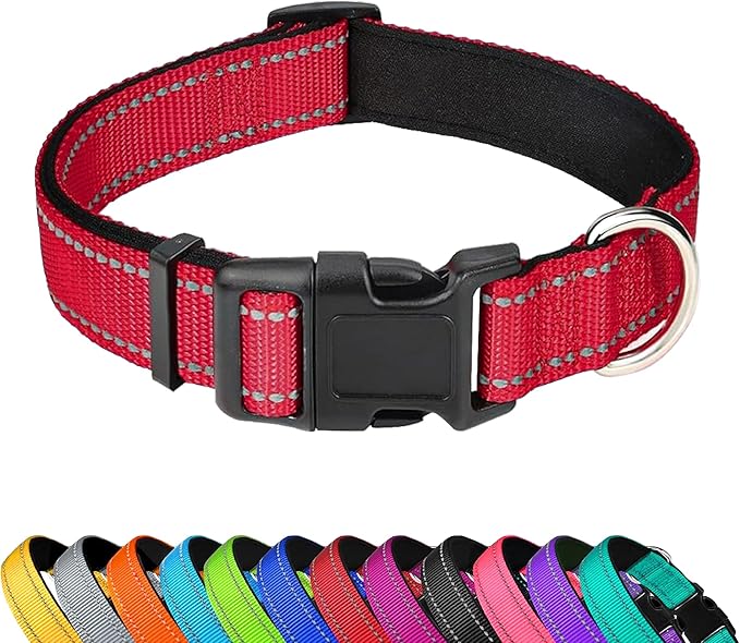 Reflective Dog Collar, Adjustable Soft Neoprene Padded Nylon Pet Collars with Buckle for Extra