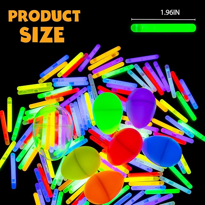 POPGIFTU 200 Mini Glow Sticks Bulk Pack, 8 Bright Colors 1.96" Glow in the Dark Sticks for Easter
