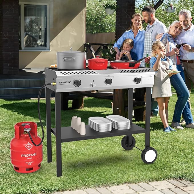 ROVSUN 3 Burner Outdoor Propane Burner with Ignition & Regulator, 225,000 BTU Powerful & Portable