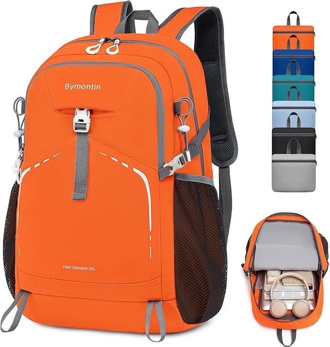 35L Lightweight Packable Backpack – Durable Foldable Daypack for Travel, Hiking, and Gym (Orange)