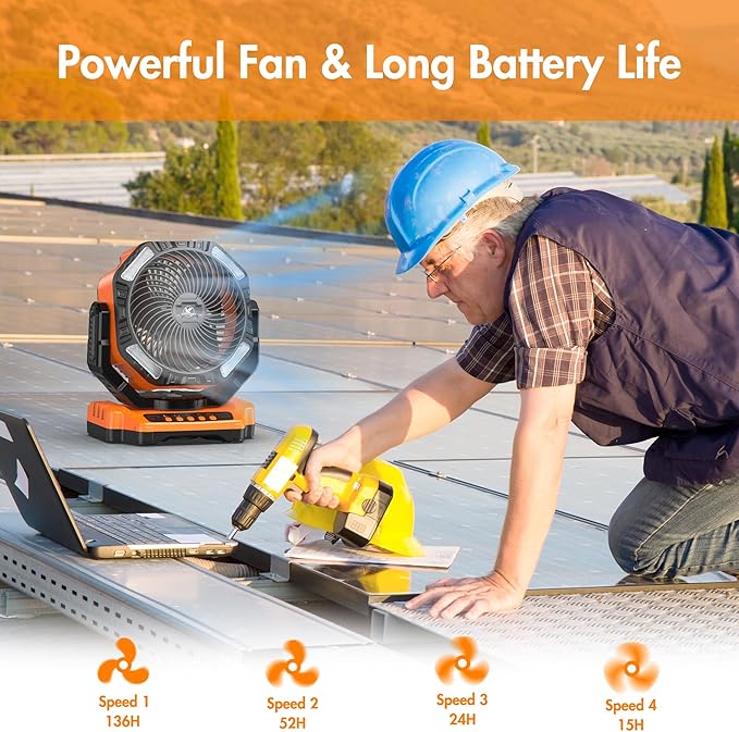 40000mAh Battery Powered Camping Fan - 136H Max Cooling, Rechargeable Battery Operated Oscillating
