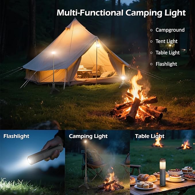 Telescopic Camping Light with Stand, 10500mAh Rechargeable Camping Lantern,Dimmable Portable