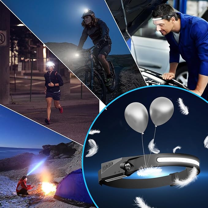 12pack Headlamp Rechargeable, 1000 Lumen Headlamps for Adults, 230 Angles Wide Beam Headlamp &