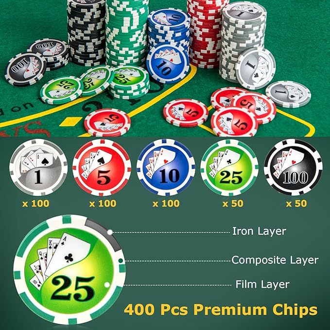 Goplus Poker Chip Set, Casino Poker Chips with 400 PCS Chips, 2 Decks Cards, Dealer Button, Poker