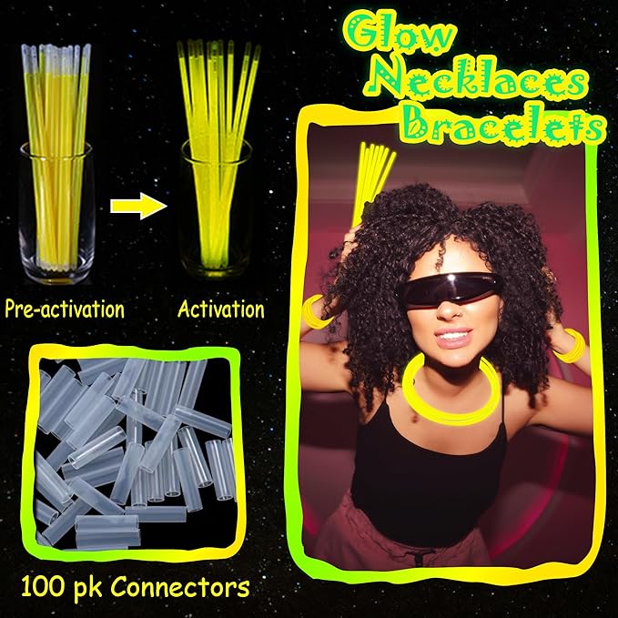ILHSTY 100 pk Glow Sticks Bulk Party Favors and Decorations - 8" Glow in the Dark Party Supplies
