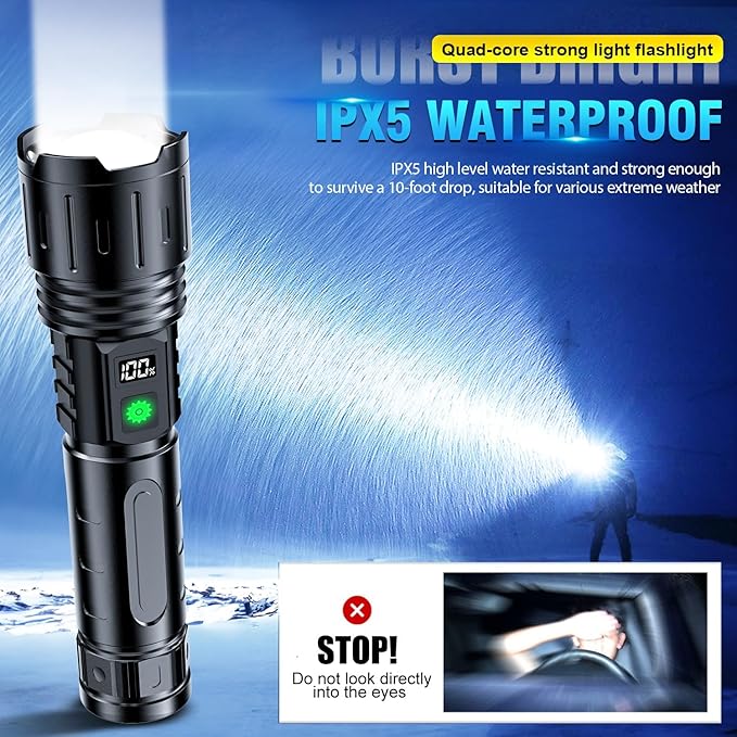 Flashlights 2000 High Lumens Rechargeable - 1500 Meters Long Beam Super Bright LED Flash Light with
