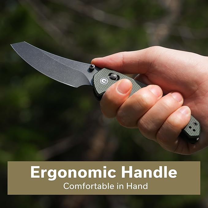 CIVIVI Sixgill Folding Pocket Knife for EDC, 3.41'' Nitro-V Blade Micarta Handle, Deep Carry