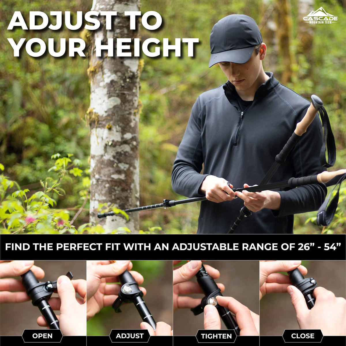 Cascade Mountain Tech Trekking Poles - Carbon Fiber, Adjustable, Green - product view 3