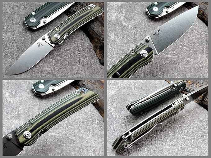 Sitivien ST128 Folding Knife,D2 Blade G10 Handle Safety Liner Lock EDC Tool Knife for Outdoor
